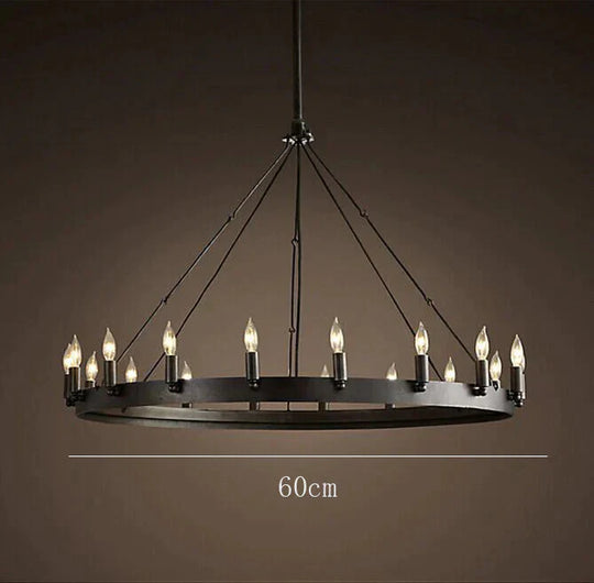 Round Wrought Iron Chandelier Living Room Bar Decorative Personality Cafe Candle Black / 12 Heads