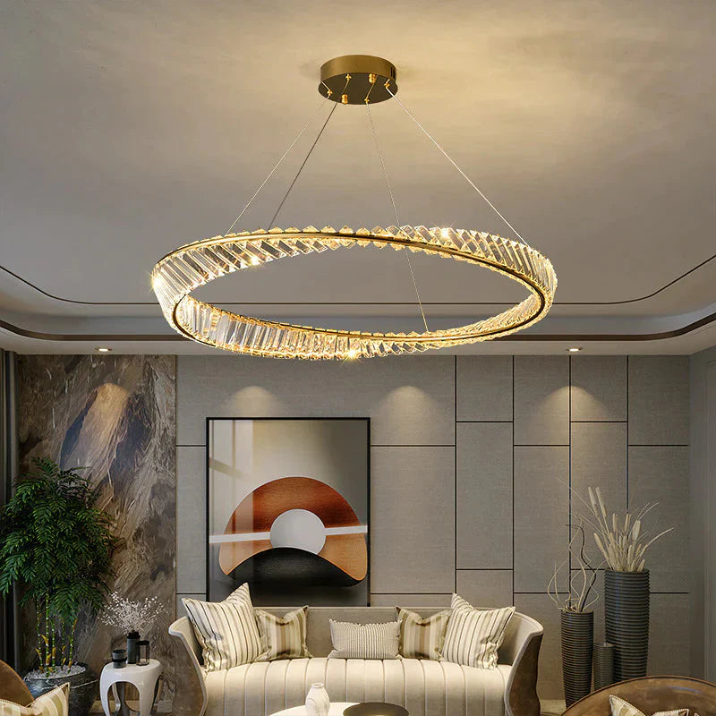 Dimmable Crystal Chandeliers Lighting Modern Ring Pendant Light Led Lamp Fixtures For Dining Room