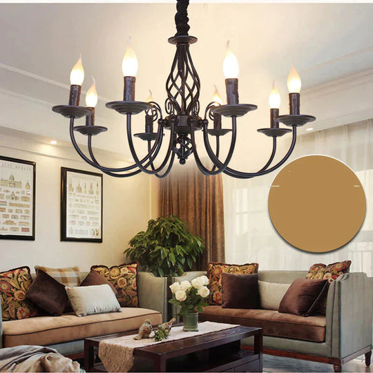 Iron Candle Living Room Lamp Simple Personality Retro Warm Study Restaurant Led Black / 6 Heads