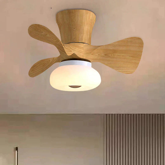 Simple Atmospheric Makaron Led Ceiling Invisible Fan Lamp Wood Color / A Stepless Dimming