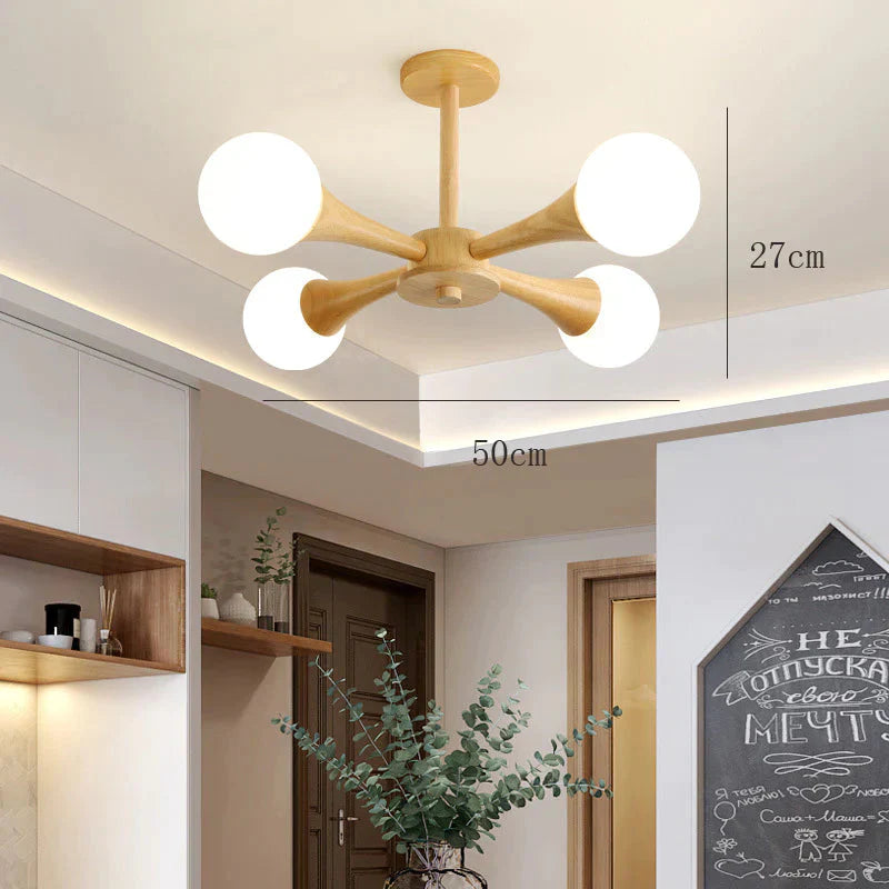 Nordic Log Dining Chandelier Solid Wood Bedroom Small Living Room Lights Wooden Lamps 4 Heads /