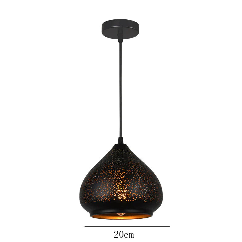 Retro Chandelier Restaurant Bar Personalized Luxury Etched Wrought Iron Black / Dia20Cm Pendant