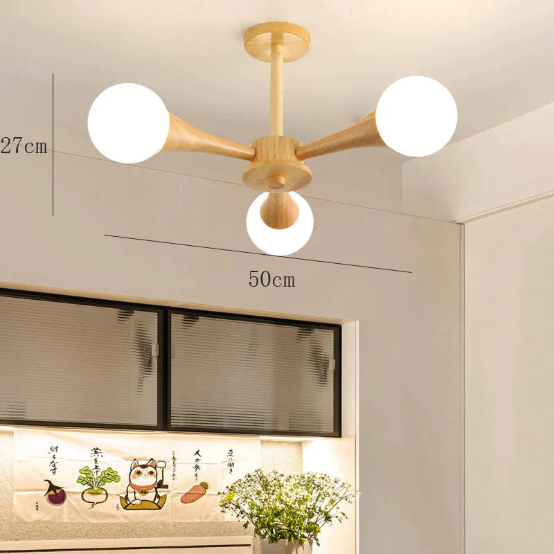 Nordic Log Dining Chandelier Solid Wood Bedroom Small Living Room Lights Wooden Lamps 3 Heads /