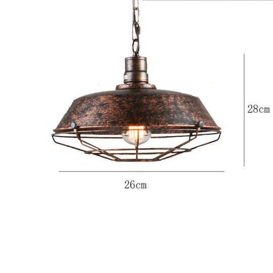 Retro Personality Art Guest Dining Room Lamp Single Head Bar Lid Chandelier Rust With Net / Dia26Cm