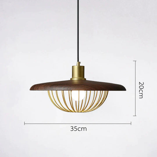 Nordic Hat Chandelier Japanese Shadow Homestay Walnut Round Restaurant Bar Dining Dark Walnut Color