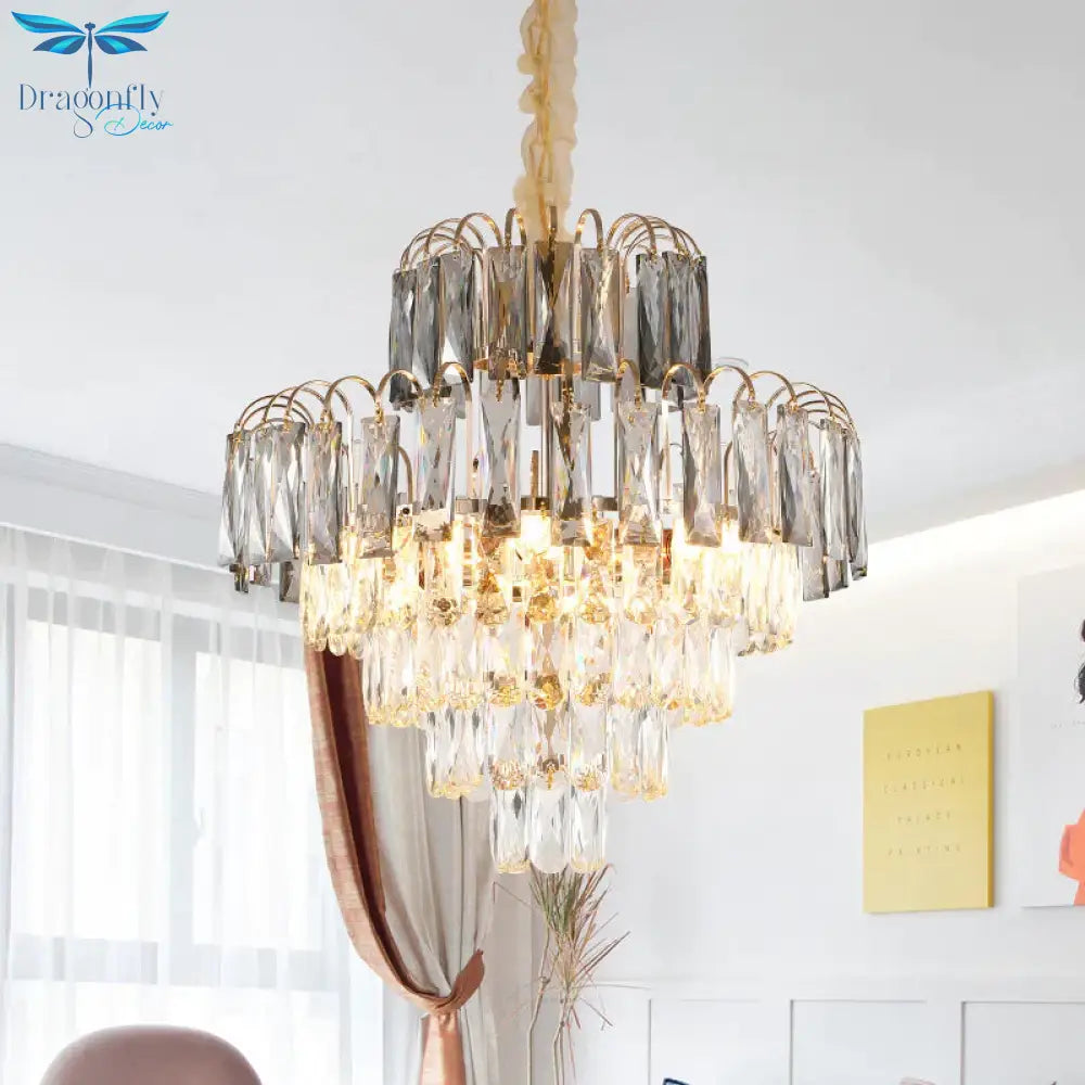 10 - Light Tiered Tapered Pendant Lamp Postmodern Clear Beveled Crystal Chandelier Lighting
