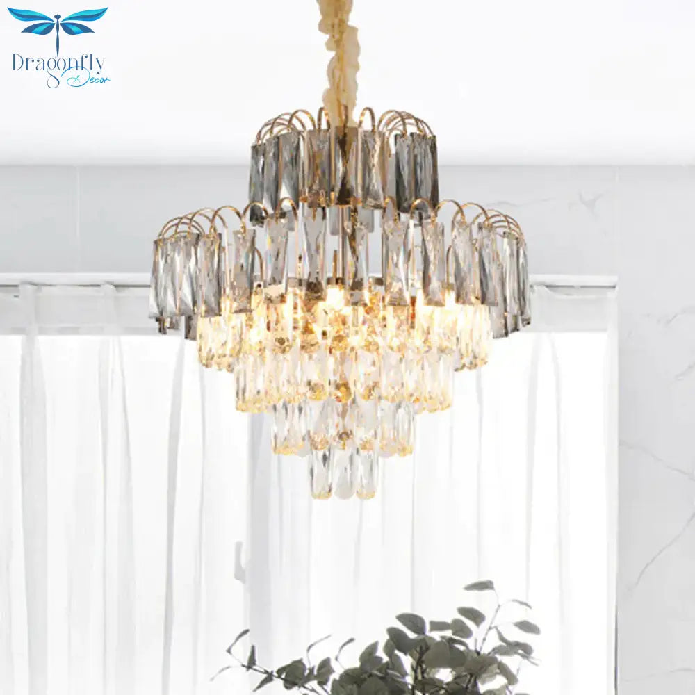 10 - Light Tiered Tapered Pendant Lamp Postmodern Clear Beveled Crystal Chandelier Lighting