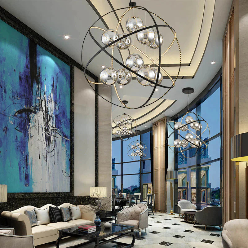 Nordic Creative Globe Restaurant Chandelier Personality Led Cafe Duplex Building Lamps Pendant