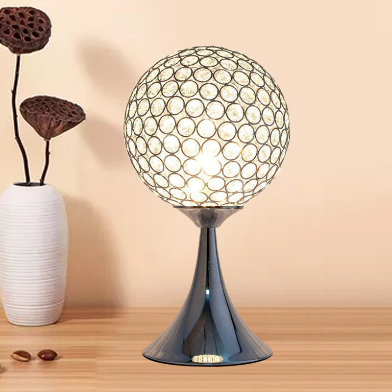 Noemi - Crystal Embedded Ball Desk Light Modernism Single Chrome Finish Night Table Lamp For Bedroom