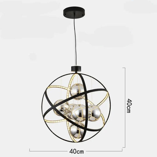 Nordic Creative Globe Restaurant Chandelier Personality Led Cafe Duplex Building Lamps Black - 40Cm