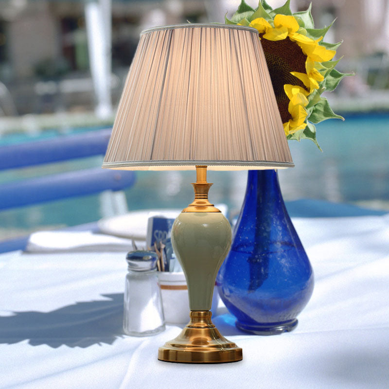 Adalyn - Vintage Ceramic Urn Table Lighting 1 Bulb Bedside Nightstand Light In Aqua/Beige/Silver