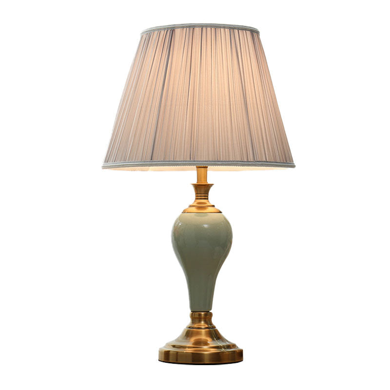Adalyn - Vintage Ceramic Urn Table Lighting 1 Bulb Bedside Nightstand Light In Aqua/Beige/Silver