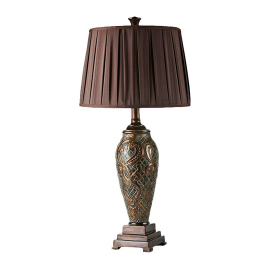 Silvia - Rustic Resin Coffee Table Stand Light Urn - Base 1 Head Night Lamp With Drum Pleated