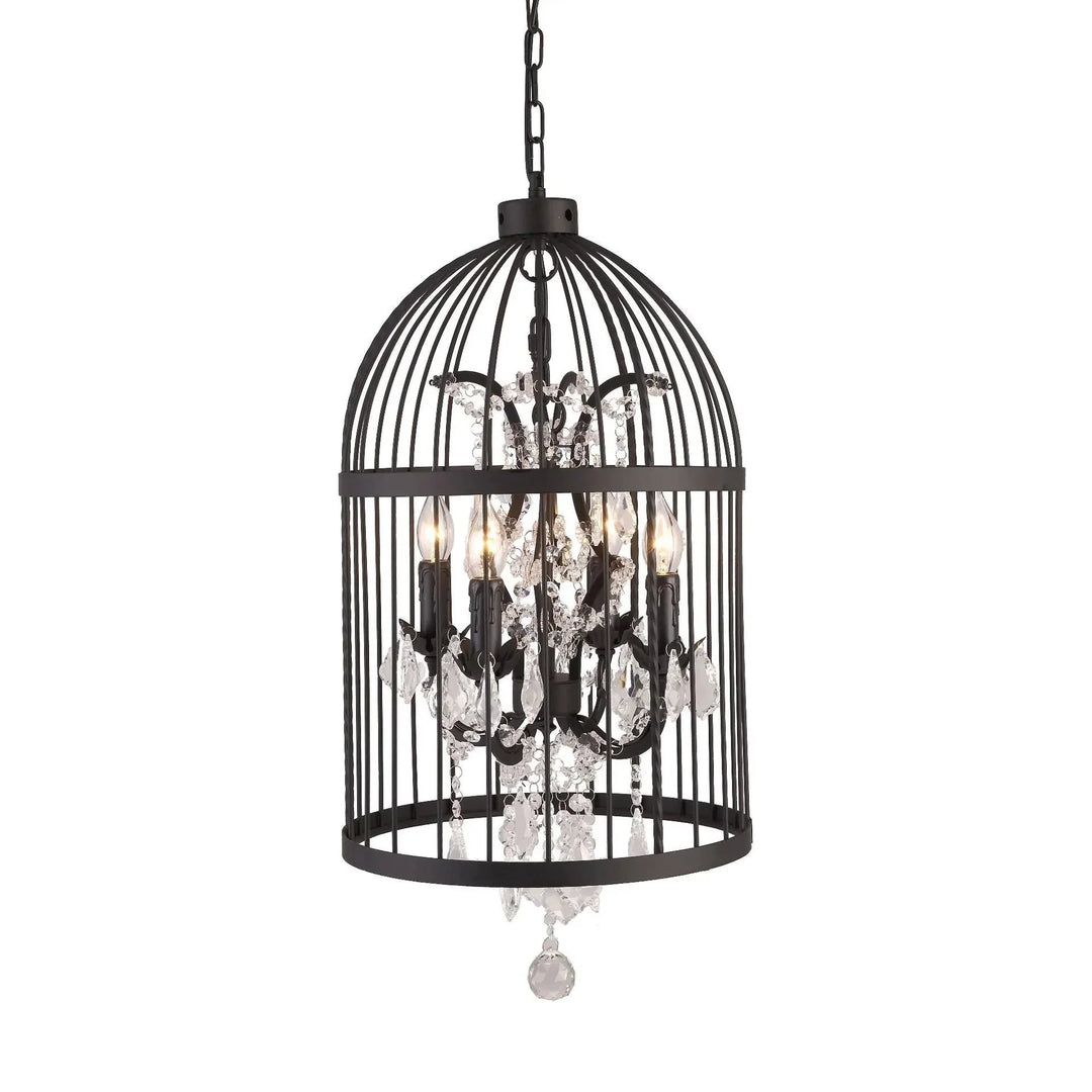 American Retro Crystal Chandelier Birdcage Wrought Iron Pendant
