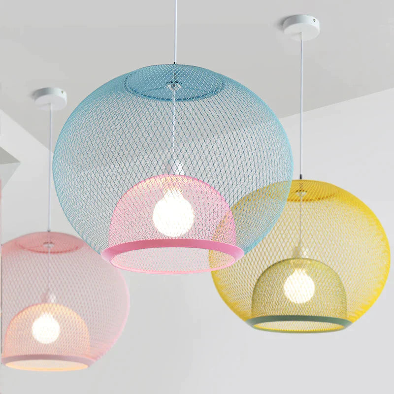 Nordic Simple Iron Grid Chandelier Modern Cafe Restaurant Makaron Single Head Double Layer Birdcage