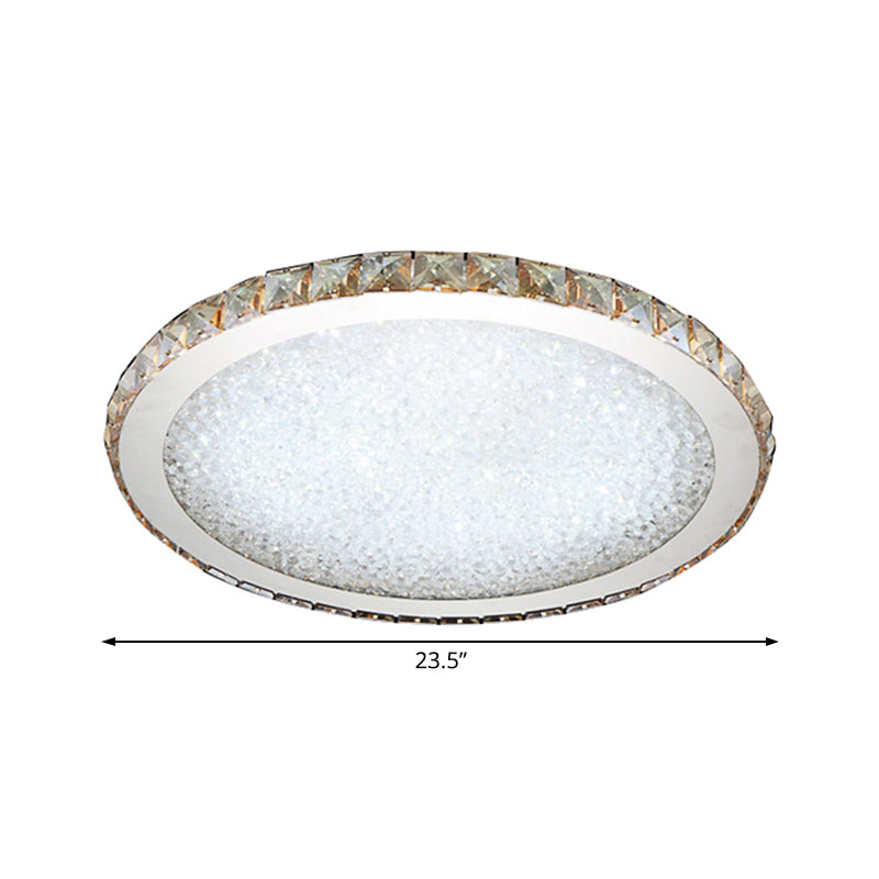 Modern Crystal Circular Flush Mount Light - 1 - Light Clear/Amber Led Ceiling Fixture In Warm/White