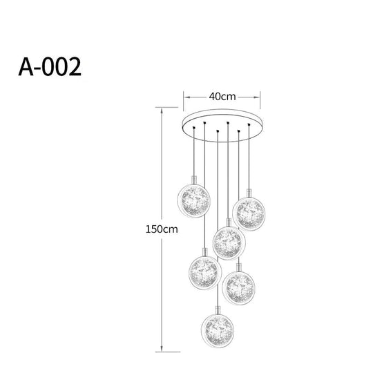 Light Luxury Duplex Villa Crystal Ball Long - Line Chandeliers A - 002 - 6 Heads / Warm Light