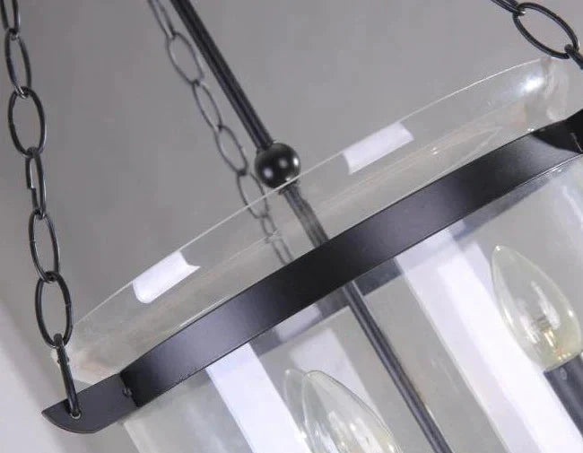 Round American Country Glass Chandelier Candle Lamp Bucket Pendant