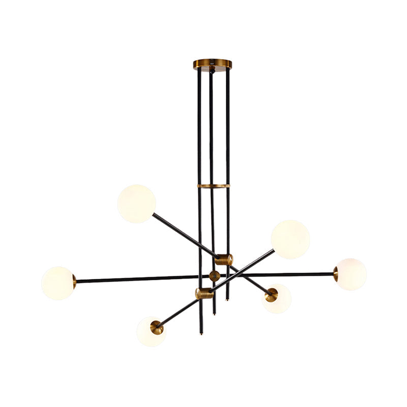 Black Modernist 2/3 - Light Living Room Pendant Lighting With Opal Glass Ball Shade And Exposed