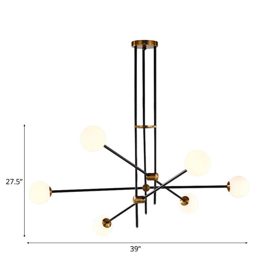Black Modernist 2/3 - Light Living Room Pendant Lighting With Opal Glass Ball Shade And Exposed