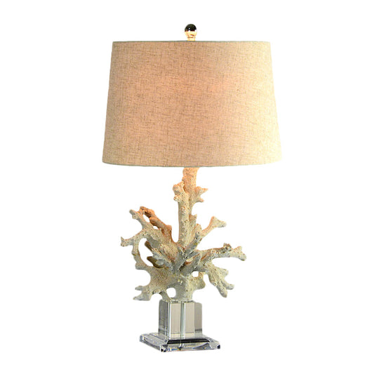 Zoey - 1 - Head Table Lamp With Drum Fabric Shade And Coral Decor In Flaxen