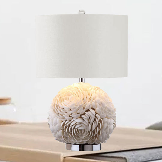Sophie - Rustic Charm: Rose Globe Shell 1 - Light White Nightstand Lamp