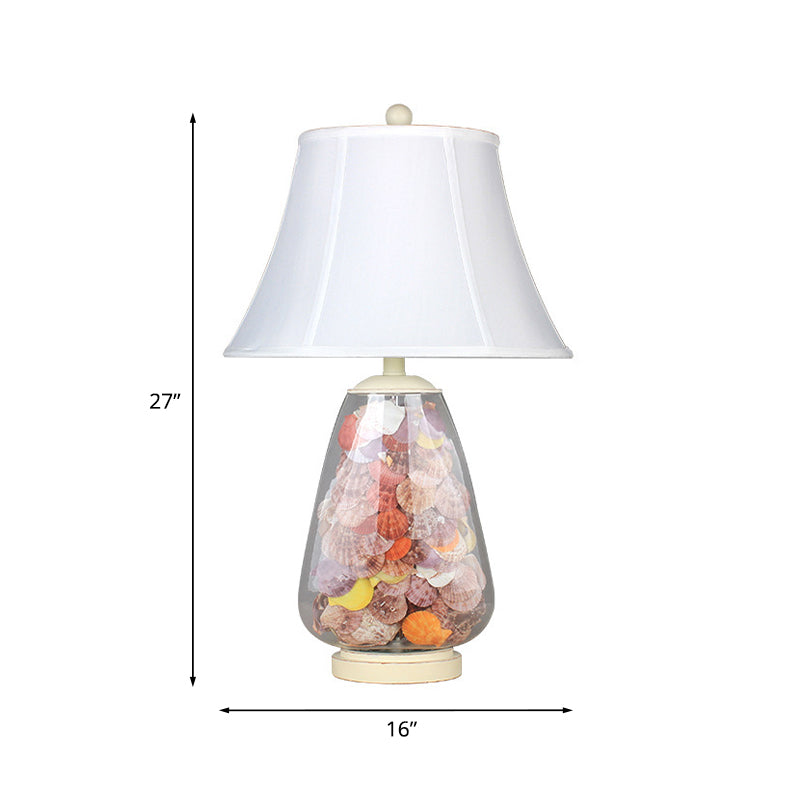 Valeria - Vintage White Flared Shade Night Light Countryside Fabric 1 Bulb 12/16 Wide Bedside Table