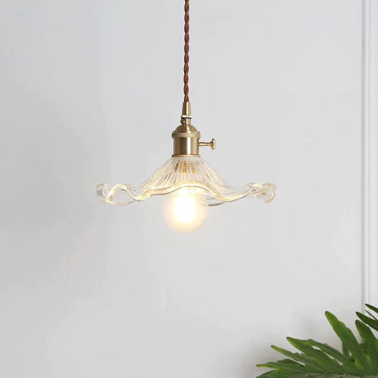 Nordic Brass Glass Chandelier Fresh Lotus Leaf Pendant