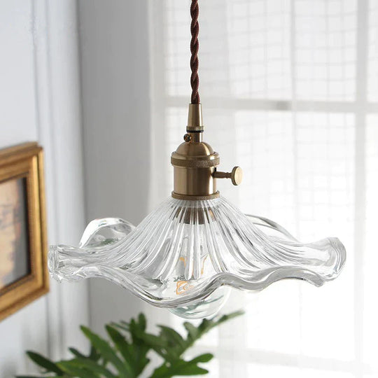 Nordic Brass Glass Chandelier Fresh Lotus Leaf As Show / No Bulb Pendant
