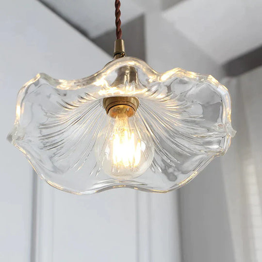 Nordic Brass Glass Chandelier Fresh Lotus Leaf Pendant