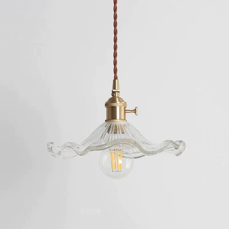 Nordic Brass Glass Chandelier Fresh Lotus Leaf Pendant