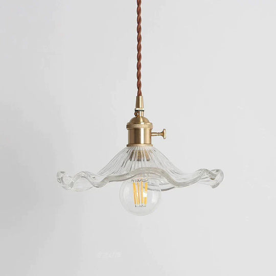 Nordic Brass Glass Chandelier Fresh Lotus Leaf Pendant