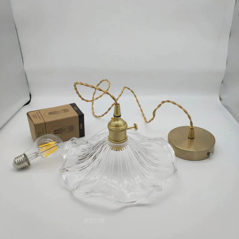 Nordic Brass Glass Chandelier Fresh Lotus Leaf Pendant