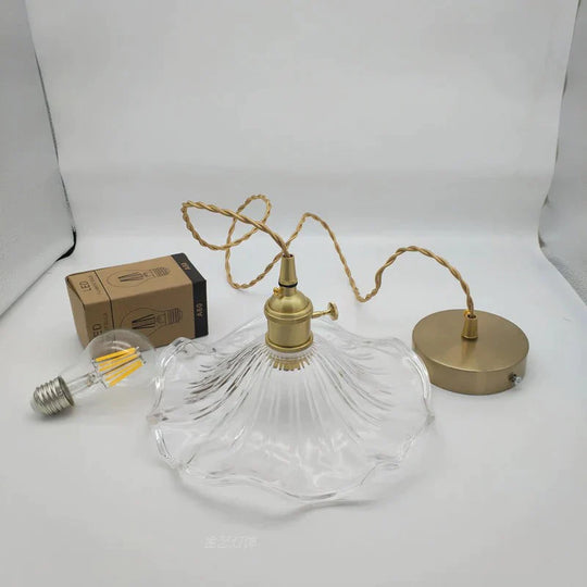 Nordic Brass Glass Chandelier Fresh Lotus Leaf Pendant