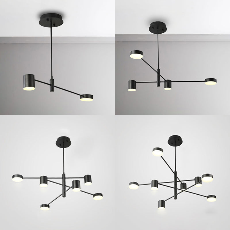 Simple Style Black/White Metal Multi - Tier Asymmetrical 2/4/6/8 - Head Pendant Light In