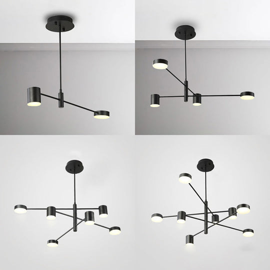 Simple Style Black/White Metal Multi - Tier Asymmetrical 2/4/6/8 - Head Pendant Light In