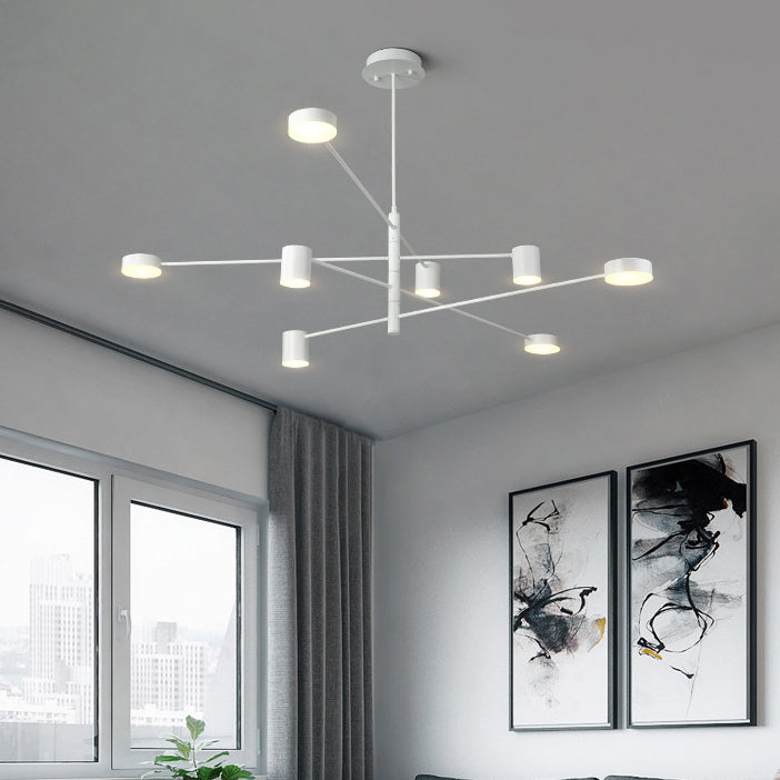 Simple Style Black/White Metal Multi - Tier Asymmetrical 2/4/6/8 - Head Pendant Light In