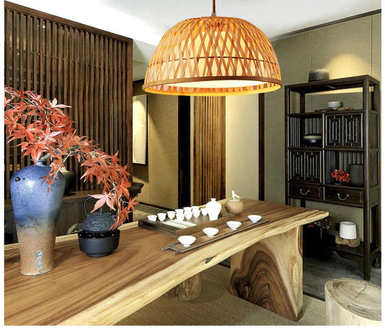 Bamboo Chandelier Dining Hall Lamp Decorated With Solid Wood Art Lamps Pendant