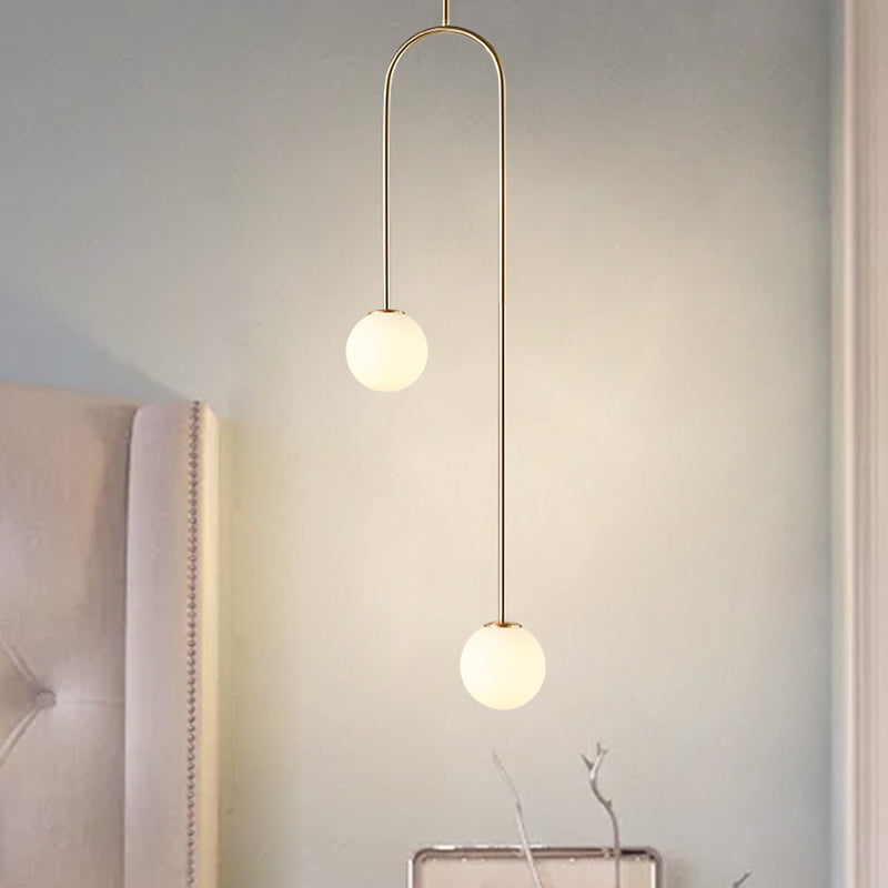 Giovanna - Stylish Black/Gold Ball Cluster Pendant Post - Modernist 2 Lights White Glass Led