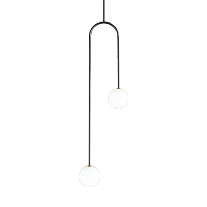 Giovanna - Stylish Black/Gold Ball Cluster Pendant Post - Modernist 2 Lights White Glass Led