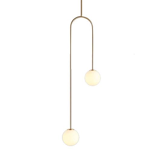 Giovanna - Stylish Black/Gold Ball Cluster Pendant Post - Modernist 2 Lights White Glass Led