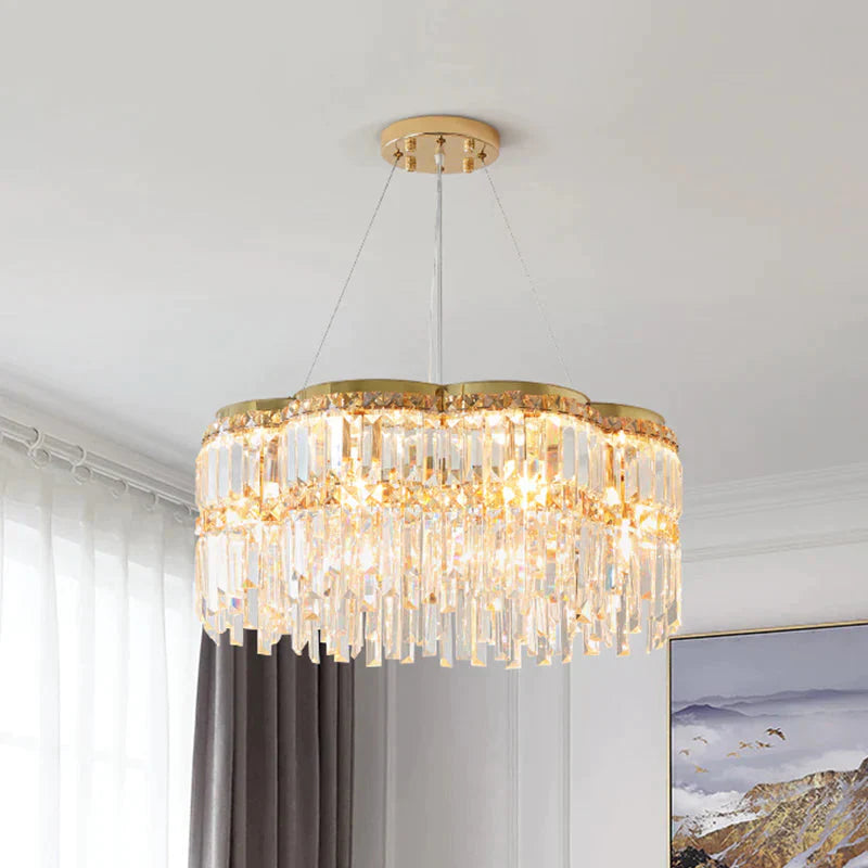 Floral Drum Chandelier Postmodern Gold Modern