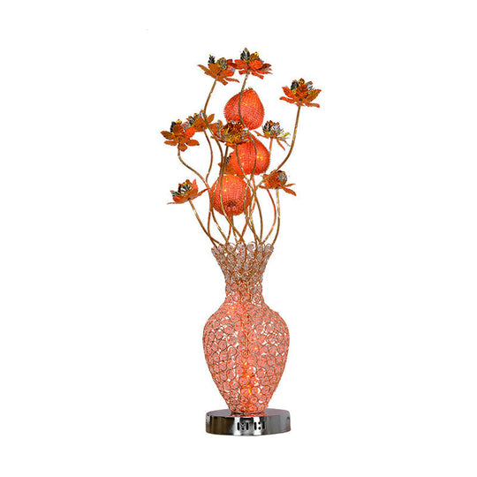 Aubrey - Gold Led Table Lighting Art Decor Crystal Embedded Pineapple - Like Blossom Nightstand Lamp