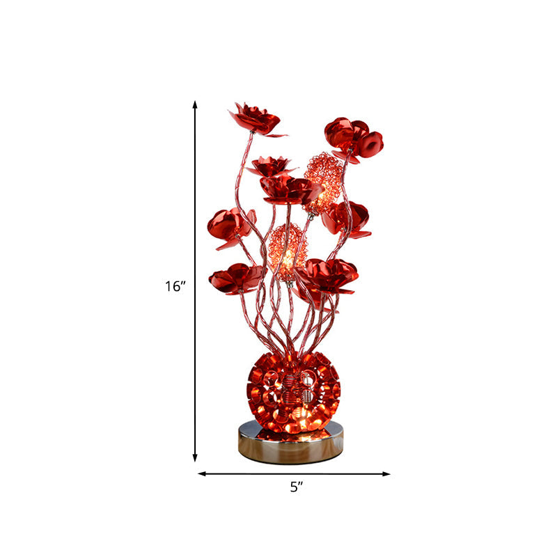Cheleb - Red Decorative Global Night Lamp Aluminum Led Curvy Stick Desk Light With Rose Decor In