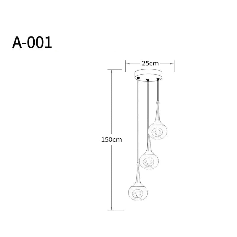 Light Luxury Duplex Villa Crystal Ball Long - Line Chandeliers A - 001 - 3 Heads / Warm Light