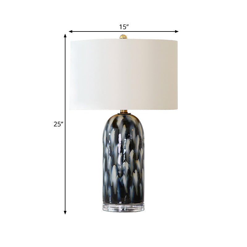 Algieba - Retro Straight Sided Shade Table Light 1 Head Fabric Night Stand Lamp In White With