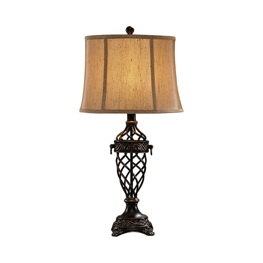 Sofia - Vintage White/Black 1 Bulb Table Light Resin Open Urn Base Night Lamp With Fabric Shade