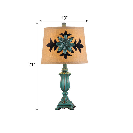Léonie - Vintage Style Barrel Shaped Desk Light 21/30 H Blue Fabric Night