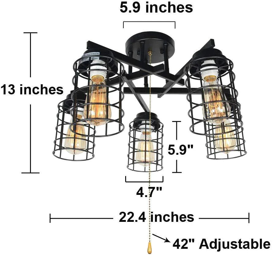 American Retro Industrial Restaurant Living Room Bedroom Study Wrought Iron Ceiling Lamp
