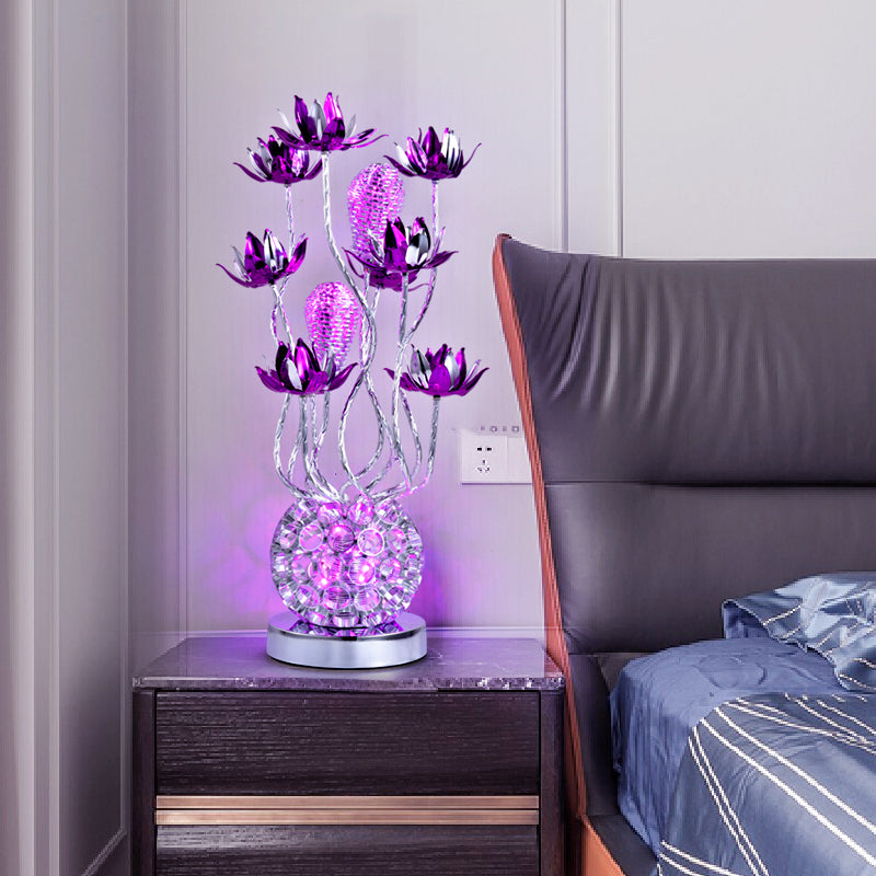Pollux - Led Ball Table Lamp Red/Purple Aluminum Floral Nightstand Lighting